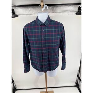 Untuckit Fawley Men's Plaid Button-Up Shirt Navy Red Green Cotton Flannel Sz M
